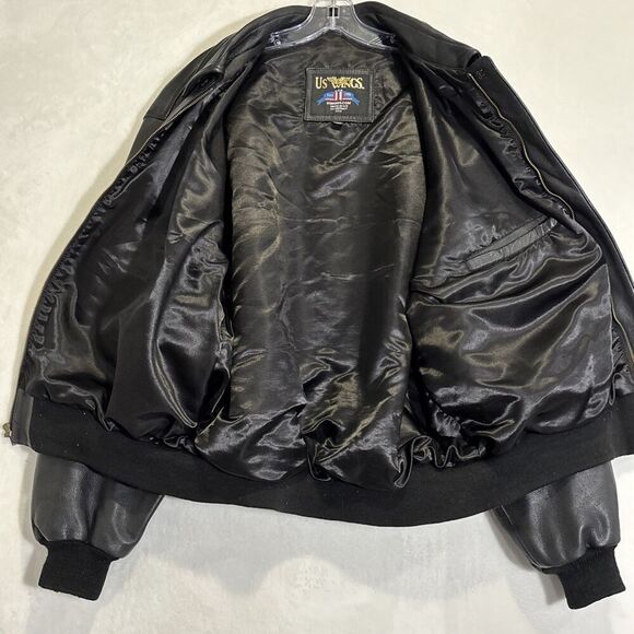 US Wings Men’s Black Leather Bomber Flight Jacket Size XXL - Picture 13 of 16